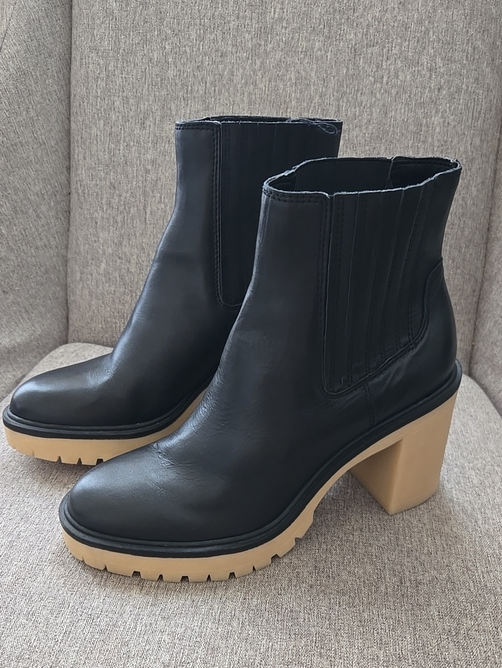 Dolce Vita Black Leather Chelsea-Style Block Heel Ankle Boots